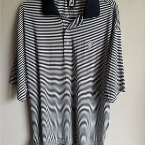 Men’s L Navy Striped FootJoy Stretch Lightweight Breathable Golf Polo Shirt